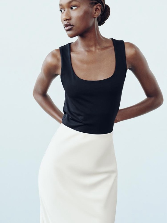 ZARA Wide Strap Polyamide Tank Top Vest Stretchy| Elevated Basic | new Black M - Picture 2 of 9